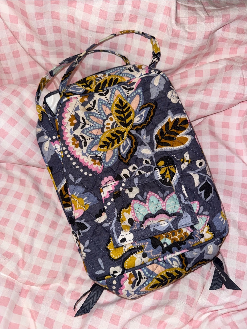 Vera Bradley Floral Lunch Box Bag in Navy and Mustard